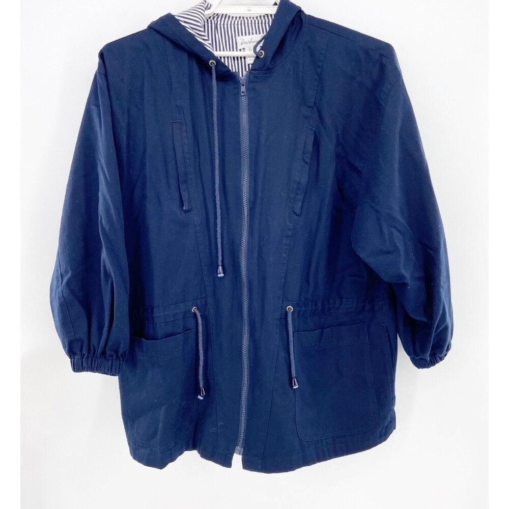 Tara Vanessa Paris‎ Utility Jacket Navy Blue Hooded Full Zip Medium lightweight
